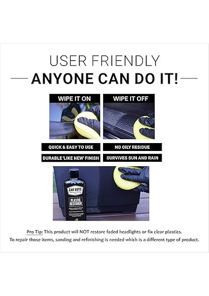 Guys Plastik Restoratör | Plastik, Kauçuk ve Vinili Hayata Döndürür! | Kullanıcı Dostu Trim Restoratörü | Güvenli Otomatik Detaylandırma Malzemeleri | Köpük Aplikatörlü 226 ml Kit modelleri