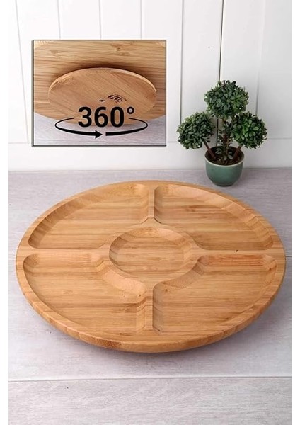 360° Dönebilen Bambu Kahvaltı, 30CM Sunum ve Çerezlik Tabağı 5 Bölmeli, Dönerli Bambu Sunum Tabağı fiyatları
