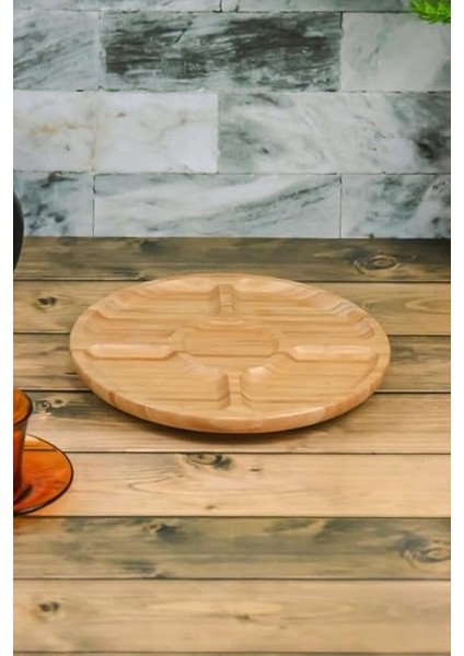 360° Dönebilen Bambu Kahvaltı, 30CM Sunum ve Çerezlik Tabağı 5 Bölmeli, Dönerli Bambu Sunum Tabağı modelleri