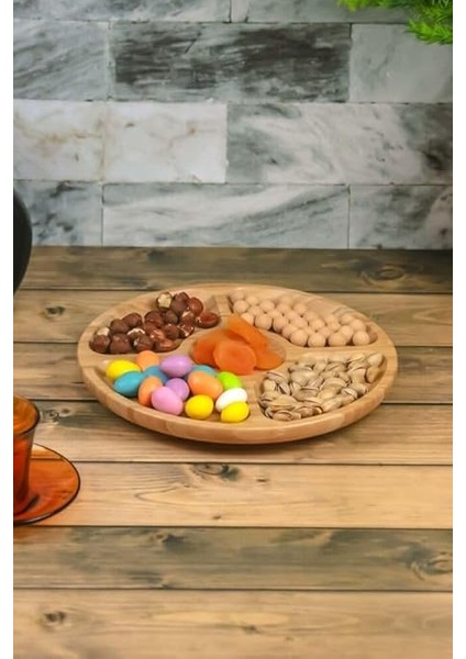 360° Dönebilen Bambu Kahvaltı, 30CM Sunum ve Çerezlik Tabağı 5 Bölmeli, Dönerli Bambu Sunum Tabağı indirimleri