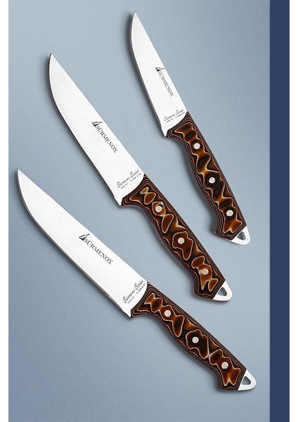 Serisi Mutfak Bıçak Seti Et Ekmek Tavuk Sebze Salata Bıçağı 3 Lü Set Kahverengi (MFT-320)