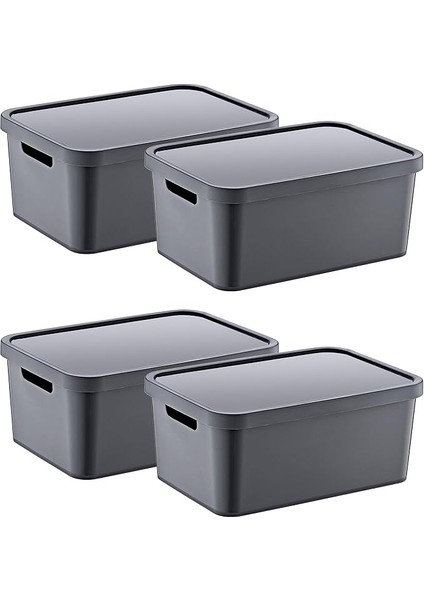 4'lü Set Stafi Çok Amaçlı Kapaklı Kutu Antrasit 4,5 Lt - Antrasit, Çok Amaçlı Kapaklı Kutu, Ev-Ofis-Depo Için, Kapaklı Saklama Kutusu