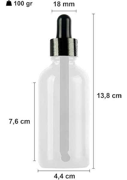 100 ml Metal Kapaklı Damlalık Dropper Şişesi Serum 100 cc Cam Şişe 6 Adet (Siyah Kapak, Şeffaf) fiyatları