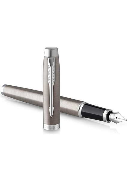 Im Doldurucu | Krom Süslemeli Paslanmaz Çelik | Orta Uçlu ve Mavi Mürekkepli Dolma Kalem | Hediye Kutusu