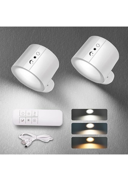 Duvar Lambası,1 ADET,3000MAH USB Şarj Edilebilir Pilli LED Duvar Aplikleri, 3 Renk Sıcaklığı ve Parlaklık Kısılabilir Dokunmatik ve Uzaktan Kumanda, Kablosuz Duvara Monte Okuma Lambası Işığı