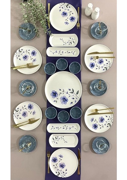 Menekşe 6 Kişilik 29 Parça Kahvaltı Takımı (Çay Bardak Hediyeli)