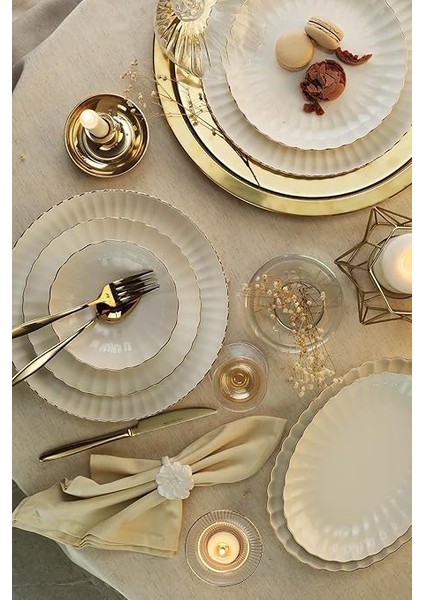 Porselen Bone Luz Form 27 Parça 6 Kişilik Yemek Takımı Altın File fiyatları