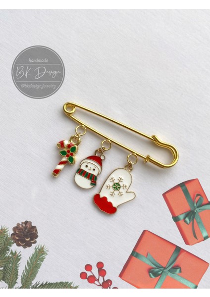 Noel Yeni Yıl Yılbaşı Temalı Broş Yaka Iğnesi Iskoç Iğnesi Kardan Adamlı