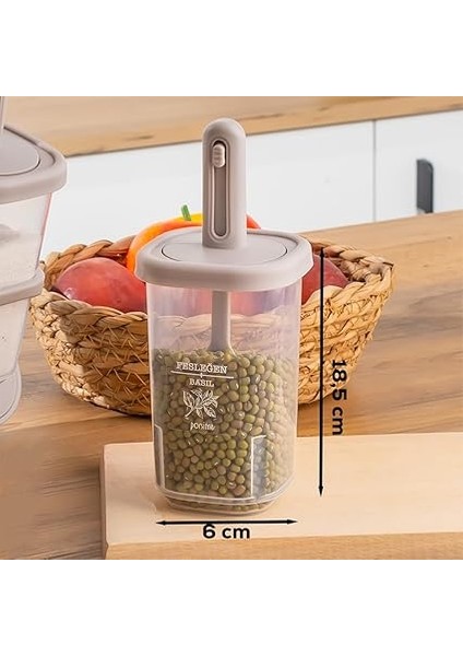 1123 8'li Standlı Kaydırmalı Kaşıklı 360° Döner Kapaklı Etiketli Baharatlık Seti - Erzak Saklama Kabı Cappuccino indirimleri