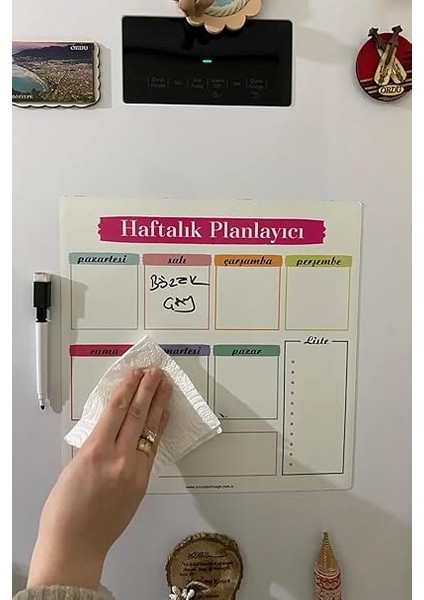 Kağıt Haftalık Magnet Planlayıcı Menü Mıknatıslı Yazı Tahtası Buzdolabı Magneti Pano 30X30 cm +Kalem fırsatları