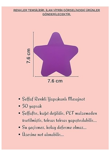 Şeffaf Renkli Yapışkanlı Not Kağıdı Yıldıznot (Gül 2) indirimleri