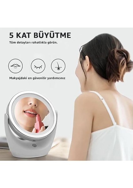 Çift Taraflı Makyaj Aynası Şarjlı Makyaj Aynası 5 Kat Büyütme Işıklı Gün Işığı ve Beyaz Işık Güzellik modelleri