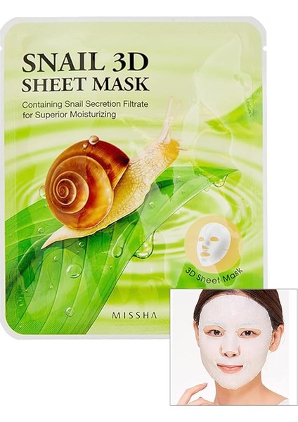 Salyangoz Salgısı Özü Içeren Nemlendirici 3D Yaprak Maske Snail 3D Sheet Mask