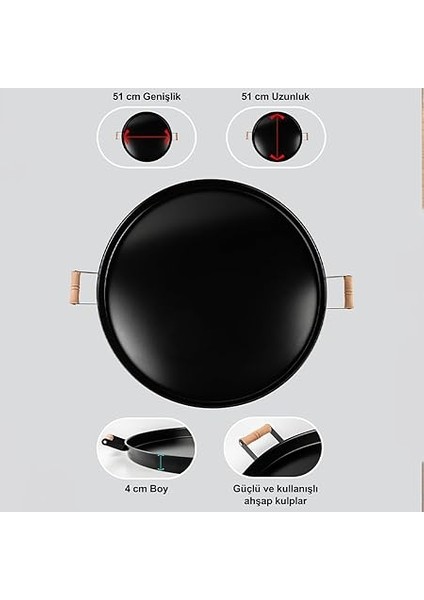 Metal 51CM Ahşap Kulplu Siyah Metal Tepsi Yuvarlak Çay Tepsisi Sunum Tepsisi Tahta Kulplu Büyük Tepsi LN1305S indirimleri