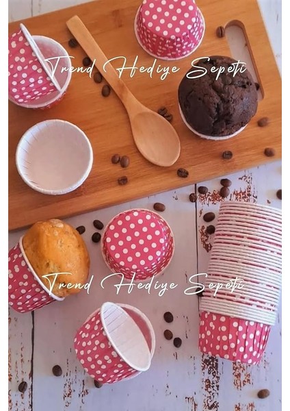 Hediye Sepeti 50'li Koyu Pembe Puantiyeli Muffin Kek Kalıbı, Kek Kapsülü Cupcake Kalıbı, Airfryer Uyumlu
