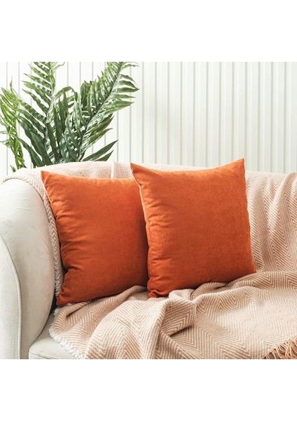 Ölçü Seçenekli 2'li Kırlent Kılıfı Dekoratif Düz Sade Kadife Dokulu Punch Yapılabilir 40X40 cm Kiremit Rengi