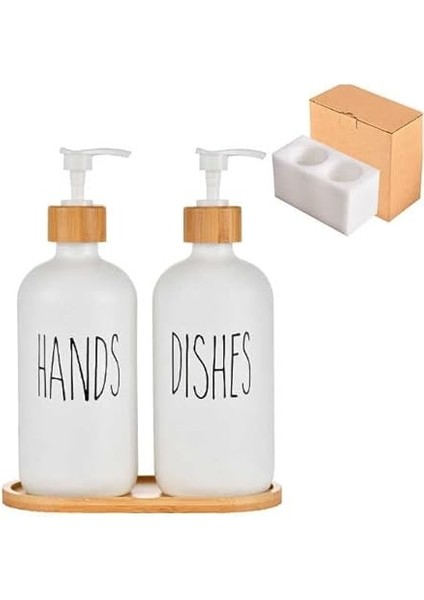 2'li Lüx Cam Sıvı Sabunluk, Mutfak ve Banyo Için Modern Cam Sıvı Sabunluk, Doldurulabilir ve Pompalı Trend Desenli (Beyaz) modelleri