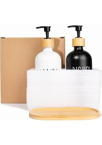 2'li Lüx Cam Sıvı Sabunluk, Mutfak ve Banyo Için Modern Cam Sıvı Sabunluk, Doldurulabilir ve Pompalı Trend Desenli (Beyaz) fırsatları