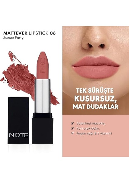 Mattever Lipstick 06 Sunset Party Yarı Mat Saten Bitişli Ruj, Pembe fiyatları