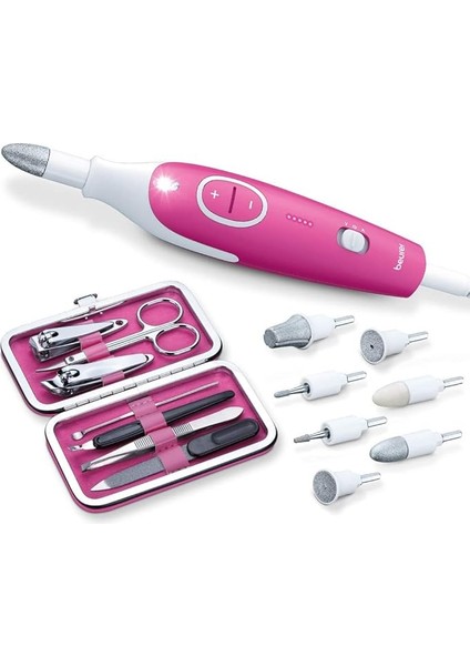Mp 44 Manikür/pedikür Seti, 7 Başlıklı Elektrikli Tırnak Bakım Seti, LED Işık, Manuel Tırnak Seti Dahil, Saklama Çantalı, Pembe/pembe