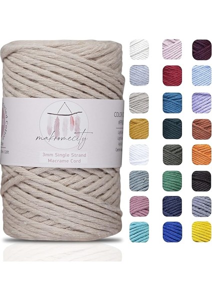 Tek Telli Makrome Kordon 3 mm x 100 Yard (300 Ft) 3 mm Tek Telli Latte Pamuk Kordon Makrome Sanat ve El Sanatları Duvar Askıları Için Geri Dönüşümlü Pamuk Kordon Ipliği Dıy (Latte, 1