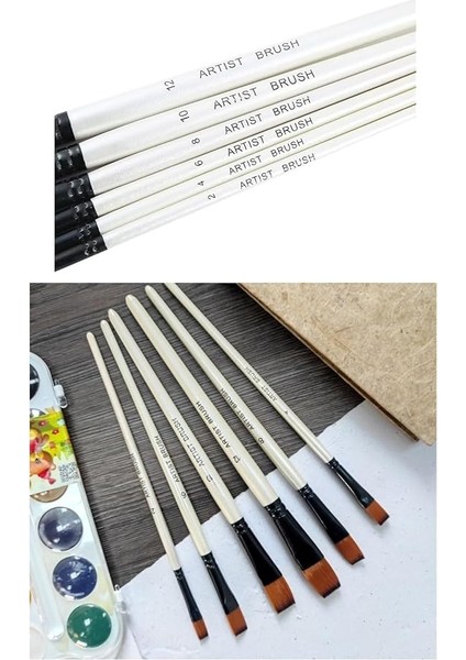 Resim Fırça Seti Akrilik Suluboya Yağlıboya Düz Uçlu 6 Parça modelleri