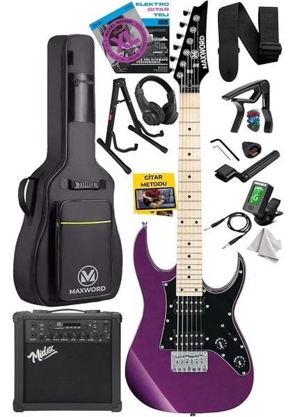 DE-150PU-25AMP Maple Klavye Hh Yüksek Kaliteli 25W Amfili Elektro Gitar Seti