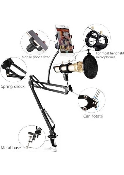 3in1 Hareketli Tasarım Profesyonel Mikrofon Standı + Pop Filtre + Telefon Tutucu - AL2552 indirimleri