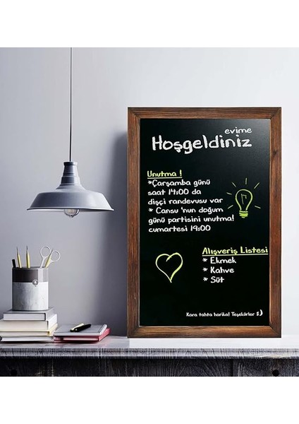 Duvara Monte Ahşap Çerçeve Kara Yazı Tahtası 60X90 cm Alaçatı Kahve fiyatları