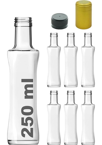 250 ml Şeffaf Piramit Kilitli Kapaklı ve Kapüşonlu Boş Cam Şişe 6 Adet