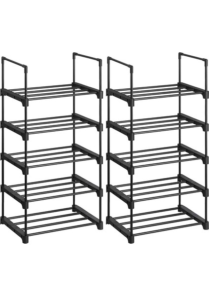 5 Katlı Ayakkabı Rafı, Ayakkabı Saklama Düzenleyici, 2'li Set, Metal Saklama Rafı, Istiflenebilir Ayakkabı Rafı, Koridor, Oturma Odası, Yatak Odası, Vestiyer Için, 30 x 45 x 89 Cm, Siyah