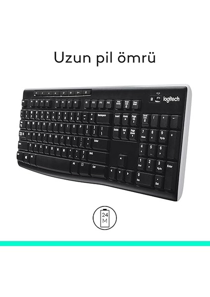 K270 Kablosuz Klavye, Tuş Takımı, Sıvı Dökülmesine Dayanıklı, 10 M Kullanım Mesafesi, Türkçe Q Klavye, Siyah modelleri
