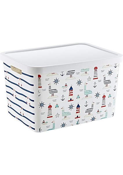Stafi Desenli Çok Amaçlı Kapaklı Kutu 18 Lt Marin