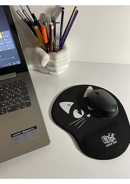 Shop - Siyah Beyaz Kedi Baskılı Bilek Destekli Mouse Pad fiyatları