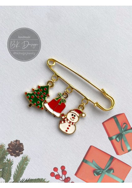 Noel Yeni Yıl Yılbaşı Temalı Broş Yaka Iğnesi Iskoç Iğnesi Çam Ağacı Noel Baba Detaylı