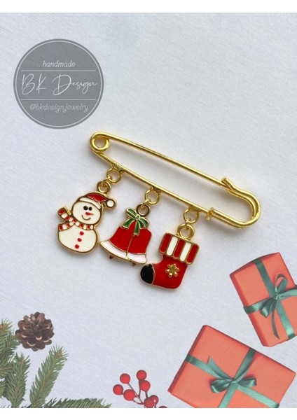 Noel Yeni Yıl Yılbaşı Temalı Broş Yaka Iğnesi Iskoç Iğnesi