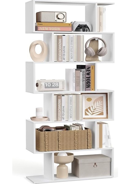 Kitaplık, 6 Katlı, Ayaklı Raf, Ofis Rafı, Bağımsız, Dekoratif Raf, Sunum Için, Modern, Oturma Odası, Yatak Odası, Ofis Için, Beyaz LBC61WT