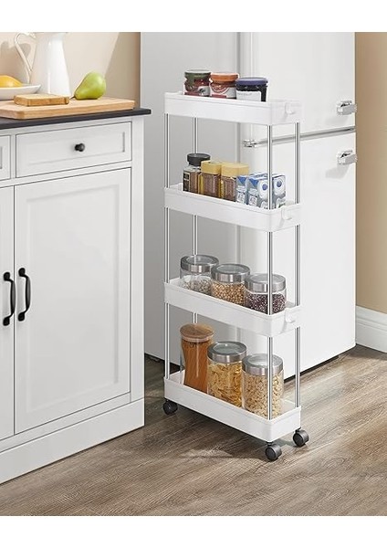 Arabası, 4 Seviyeli Mutfak Arabası, Mutfak Rafı, Tekerlekli Niş Rafı, Banyo Rafı, Yerden Tasarruf Sağlayan, Beyaz modelleri