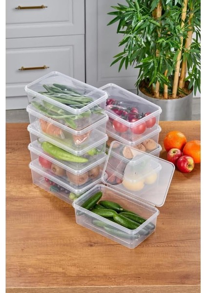 Set Saklama Kabı, 10 Adet 2000ML Dikdörtgen Şeffaf Kendinden Kapaklı Saklama Kabı, Bpa Içermez, Buzdolabı, Dondurucu ve Dolap Organizeri