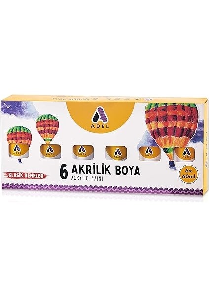 Akrilik Boya Seti, 6’lı, 60 Ml, Klasik Renkler, Su Bazlı, Karışabilir ve Çok Yüzeyli Kullanım fiyatları