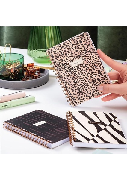 Cep Boy 10X14 cm Spiralli Çizgili Karton Kapak 3'lü Defter Seti Leopar