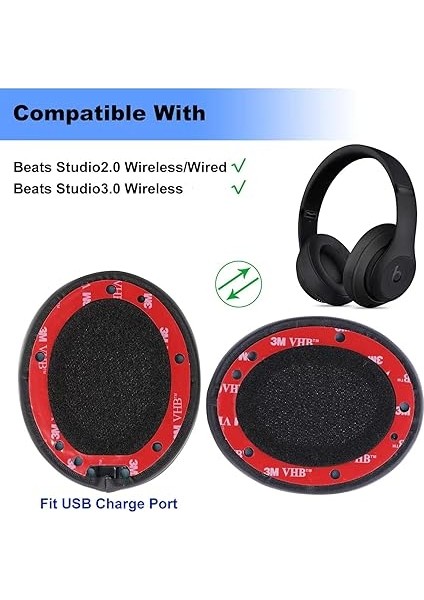 Beats Studio 2 ve 3 Kablolu ve Kablosuz (B0501, B0500) Kulaklıklar Için Profesyonel Yedek Kulak Pedleri, Yumuşak Deri ve Hafızalı Köpüklü Premium Kulaklık Minderleri, Siyah modelleri