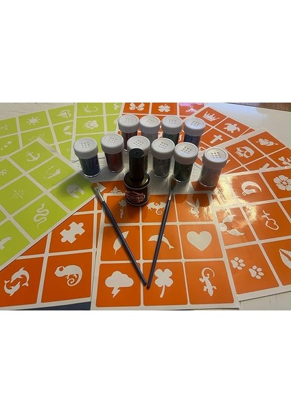 Dövme Glitter Tattoo Kit 10 Tüp Sim 100 Şablon Hediyeli Mega Paket