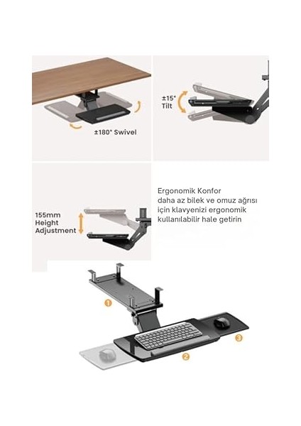 Masa Altı Çekilebilir Ayarlanabilir Klavye Rafı fırsatları