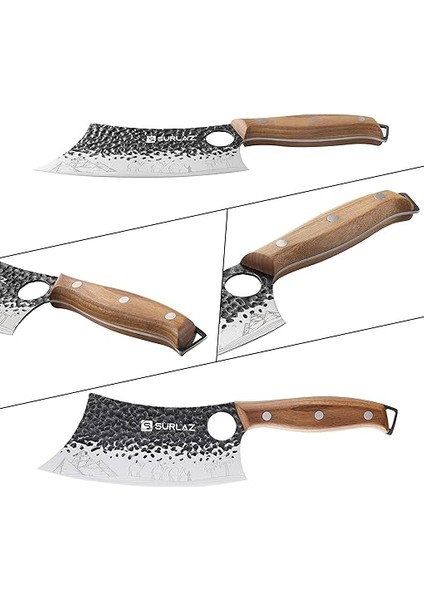 Bıçak Seti – 3’lü Et ve Mutfak Bıçağı: Sırp Şef Bıçak, Satır Bıçağı, Viking Bıçak – Ergonomik Ahşap Saplı, El Dövmesi Desenli, Paslanmaz Çelik fırsatları