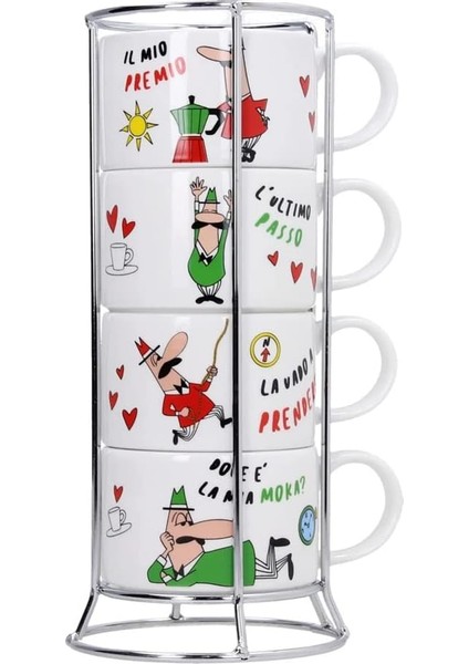 - 4'lü Istiflenebilir Cappuccino Fincan Seti - Karma Renkli - Porselen