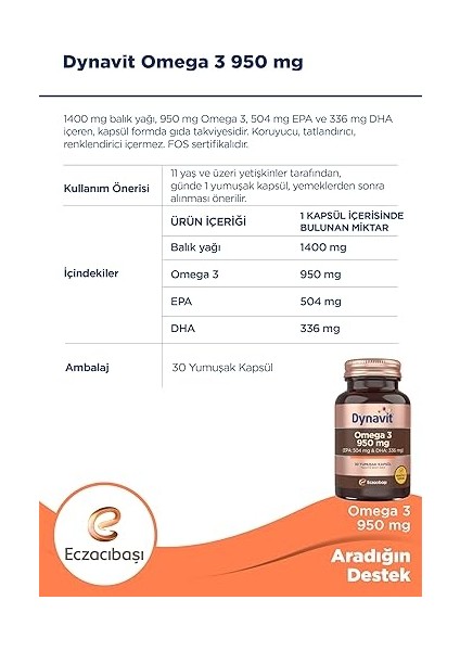 Omega 3 950 Mg 30 Yumuşak Kapsül fırsatları