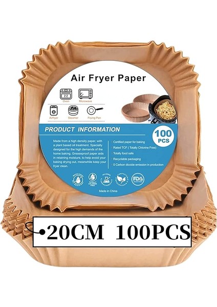 Sıcak Hava Fritözleri Için Fırın Kağıdı, 100 Adet Airfryer Pişirme Kağıdı, Yapışmaz, Yağa Dayanıklı, Suya Dayanıklı Hava Fritözü, Tek Kullanımlık Parşömen Kağıdı, Fırın ve Mikrodalga Için