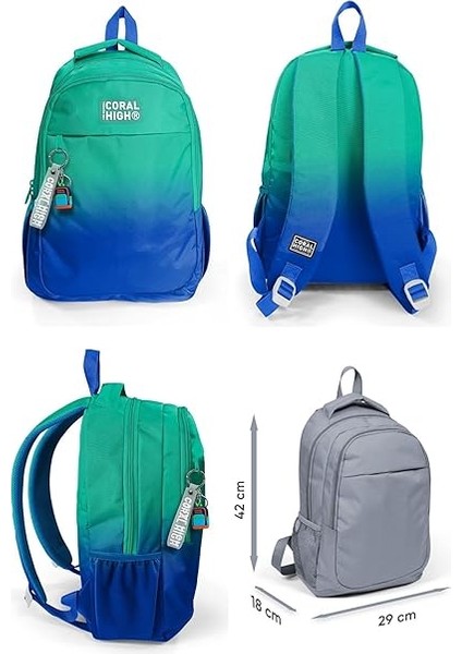 High Yeşil Saks Renk Geçişli Ilkokul Ortaokul ve Günlük Sırt Çantası - Erkek Çocuk fiyatları