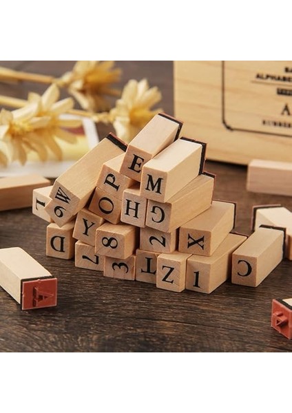 Damga Mühür Seti-38 Adet Retro Ahşap Mühür-Damga Seti- A-Z-0-9 Scrapbooking fırsatları